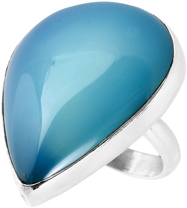 Blue Chalcedony Pear-Shaped Ring