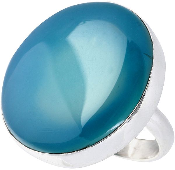 Blue Chalcedony Round-Shaped Large Ring