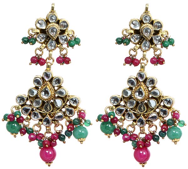 Kundan Earrings with Faux Emerald and Ruby