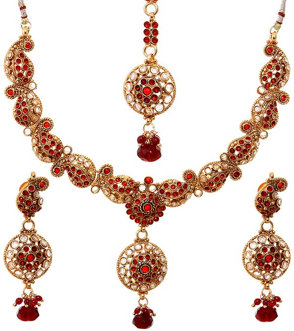 Faux Ruby Paisley Necklace Set with Tika