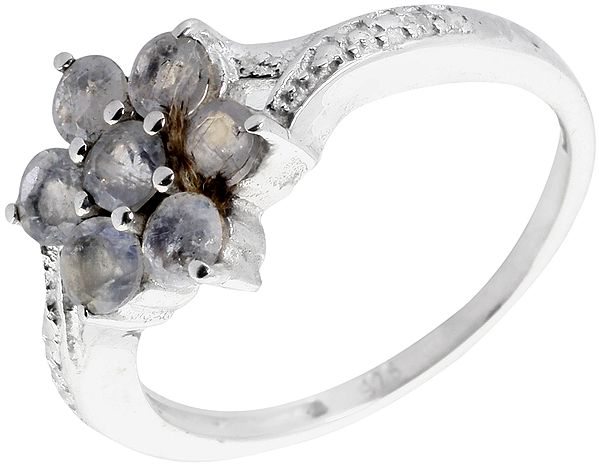 Faceted Rainbow Moonstone Flower Ring
