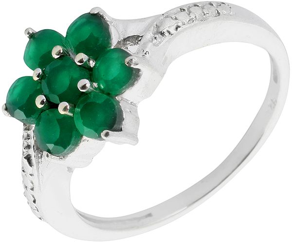 Faceted Green Onyx Flower Ring