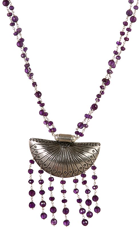 Faceted Amethyst Beaded Necklace with Shell Pendant