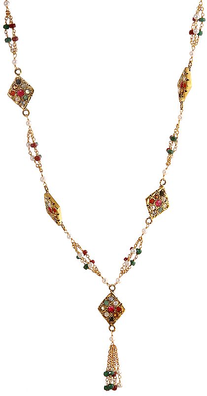 Navaratna Gold Plated Long Necklace