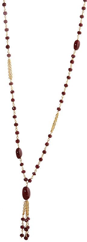 Ruby Beaded Gold Plated Long Necklace
