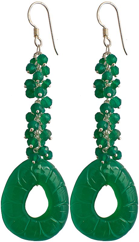 Carved Green Onyx Earrings with Faceted Beads