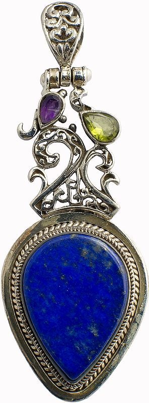 Lapis Lazuli Pendant with Faceted Amethyst and Peridot