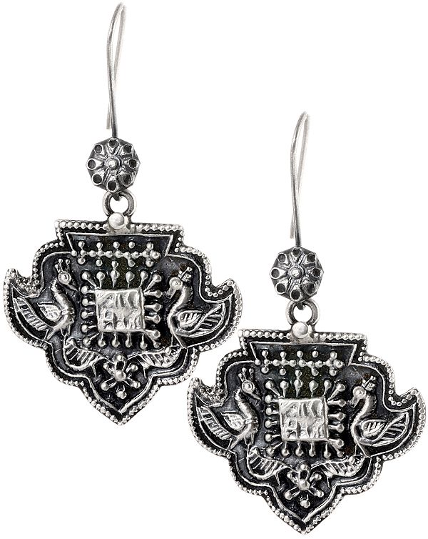 Peacock Pair Earrings of Sterling Silver