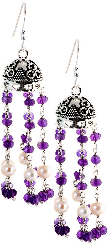 Faceted Amethyst and Pearl Umbrella Chandeliers