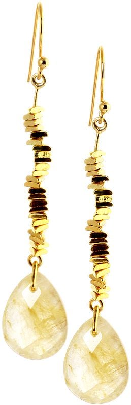 Faceted Rutilated Quartz Gold Plated Earrings