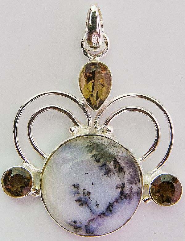 Dendrite Opal Pendant with Smoky Quartz
