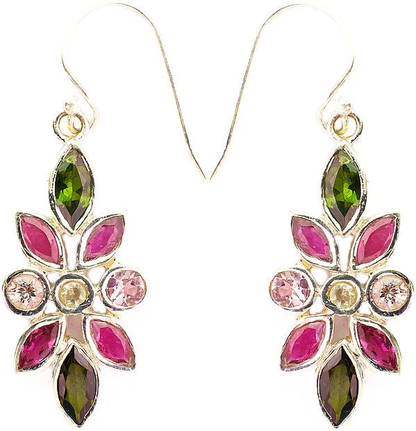 Faceted Pink and Green Tourmaline Floral Earrings