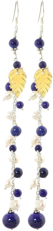 Lapis Lazuli and Pearl Leaf Earrings