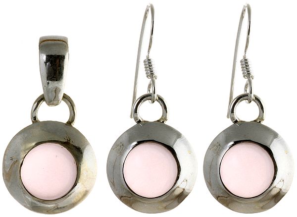 Rose Quartz Pendant with Earrings Set