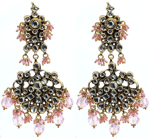 Goden and Pink Earrings with Kundan