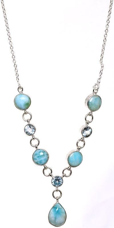 Larimar and Faceted Blue Topaz Necklace