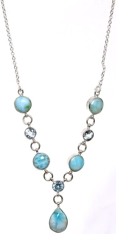 Larimar Necklace with Faceted Blue Topaz