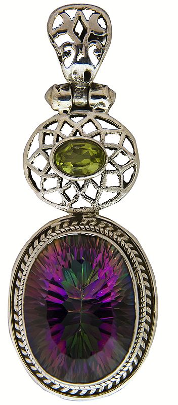 Mystic Topaz Oval Pendant with Faceted Peridot