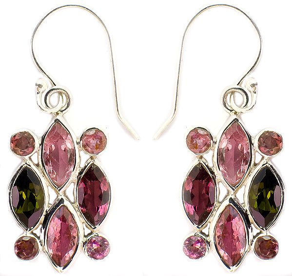 Faceted Pink and Green Tourmaline Earrings