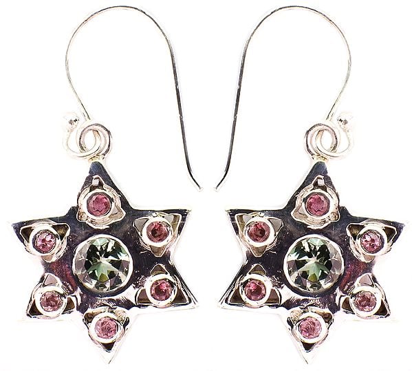 Faceted Pink and Green Tourmaline Star Earrings