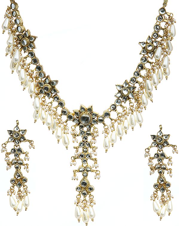 Ivory Kundan Beaded Necklace Set with Earrings