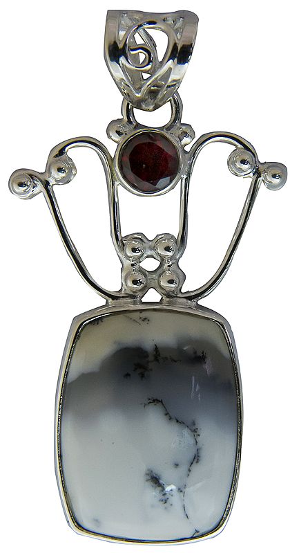Dendrite Opal Pendant with Faceted Garnet