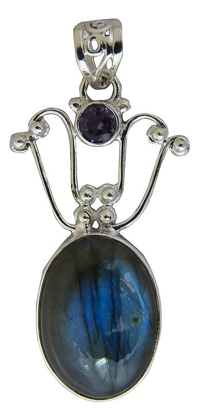 Labradorite Pendant with Faceted Amethyst