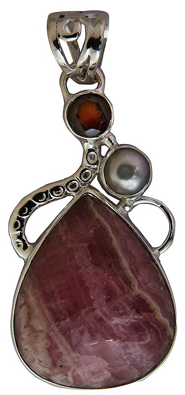 Rhodochrosite Pendant with Pearl and Amethyst