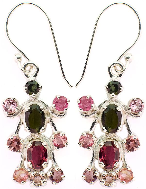 Faceted Pink and Green Tourmaline Earrings