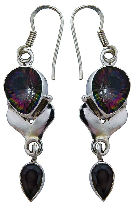 Mystic Topaz Earrings with Faceted Garnet