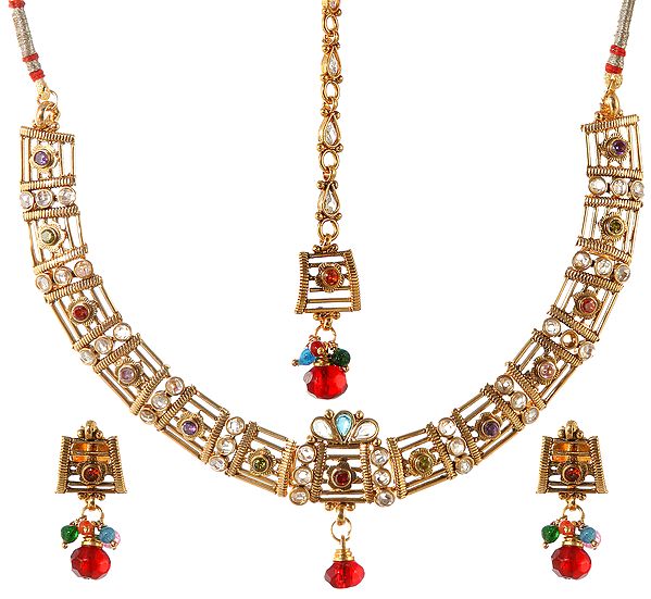 Garnet Red Polki Necklace Set