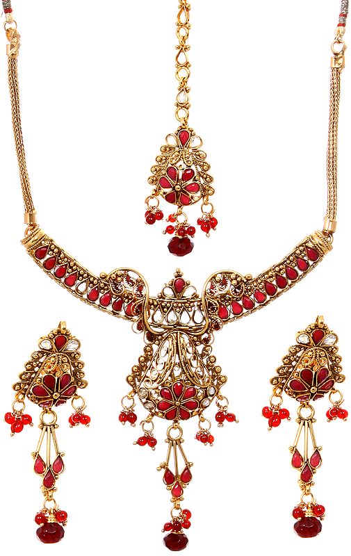 Faux Ruby Necklace Set with Mang Tika