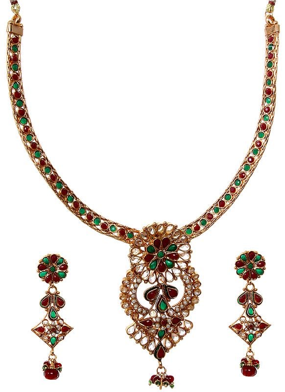Faux Ruby and Emerald Necklace Set