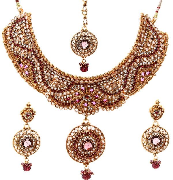 Faux Ruby  Necklace Set with Mang Tika