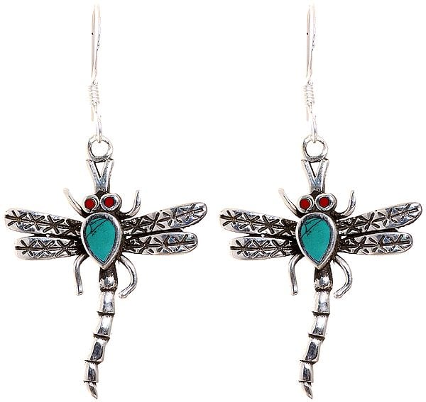 Turquoise and Coral Bee Earrings