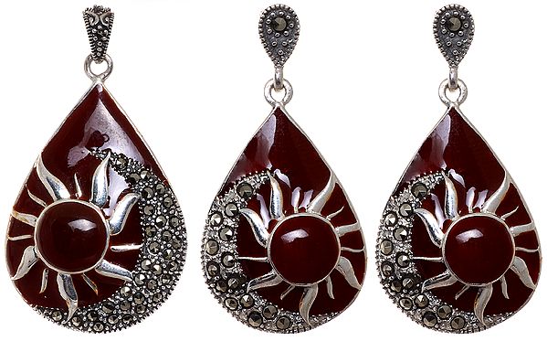 Sun and Moon Marcasite Pendant with Earrings Set