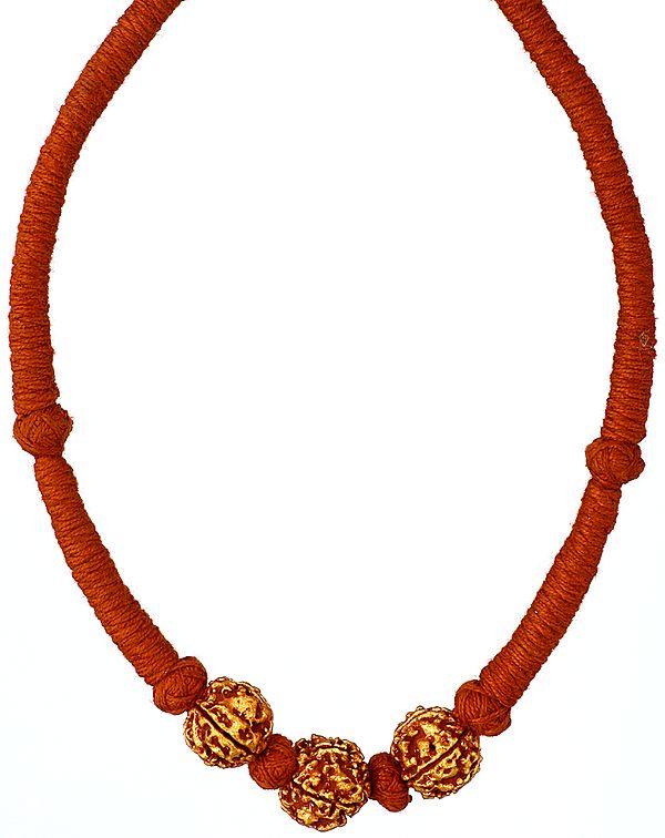 Rudraksha Necklace with Orange Cord