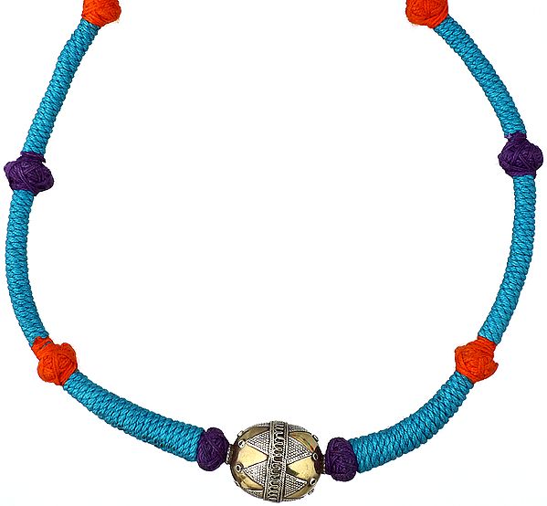 Granulated Bead Necklace with Blue Cord