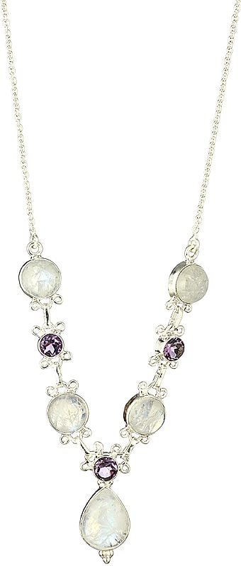 Rainbow Moonstone with Amethyst Necklace