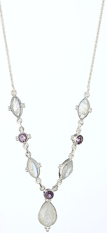 Rainbow Moonstone with Amethyst Necklace