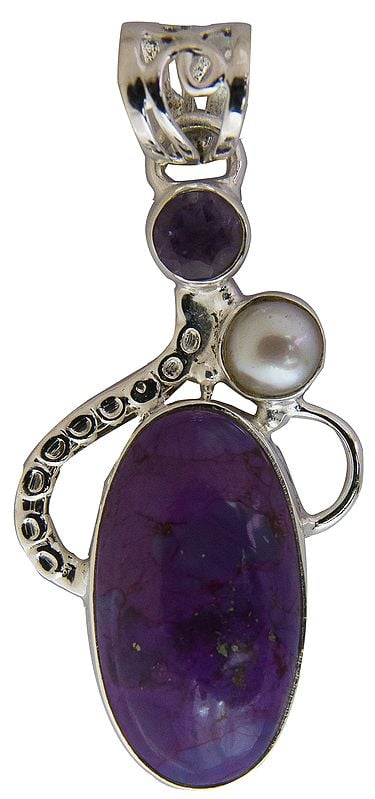 Purple Mohave Turquoise Pendant with Pearl and Faceted Amethyst