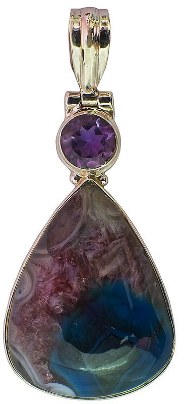 Agate Pendant with Faceted Amethyst