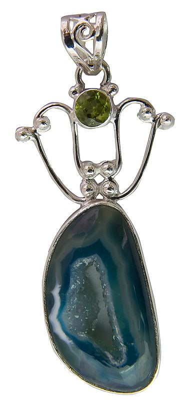 Green Druzy Pendant with Faceted Peridot
