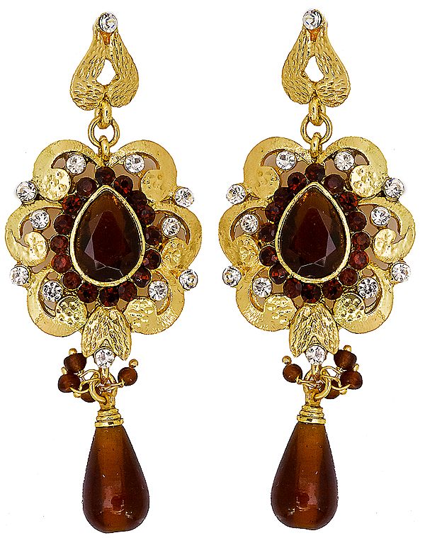 Brown Glass Earrings with Golden Accent