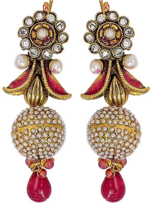 Faux Pearl Designer Earrings with Golden Accent
