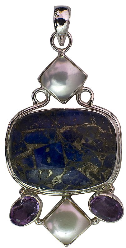 Lapis Lazuli Pendant with Pearl and Faceted Amethyst