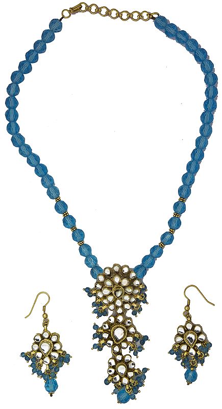 Kundan Necklace Set with Blue Beads