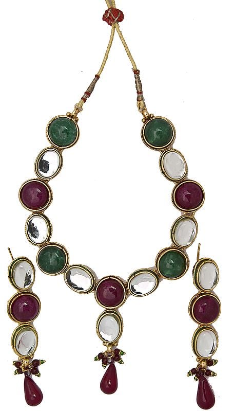 Faux Ruby and Emerald Set with Kundan earring-and-endant-set