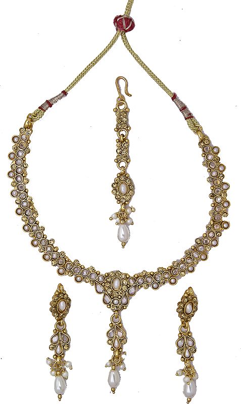 Faux Pearl Necklace with Earrings Set