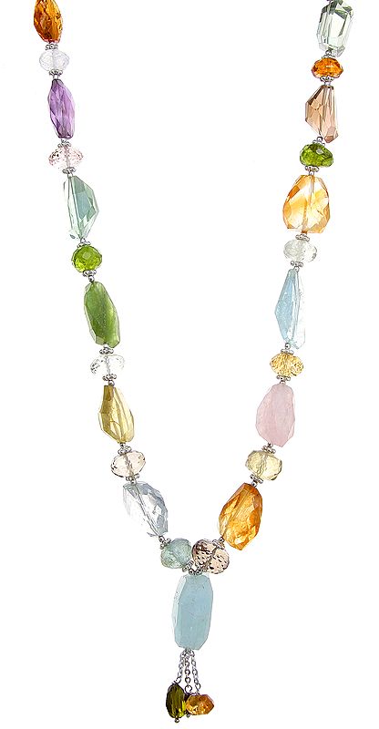 Faceted Gemstones Tumbles Necklace (Citrine, Blue Topaz, Amethyst, Aquamarine, Peridot, Green Onyx and Smoky Quartz)